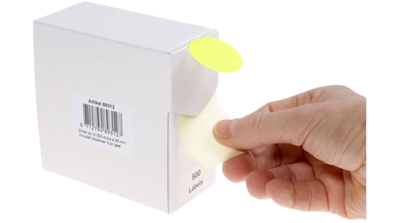 Etiket Rillprint 35mm 500st op rol fluor geel