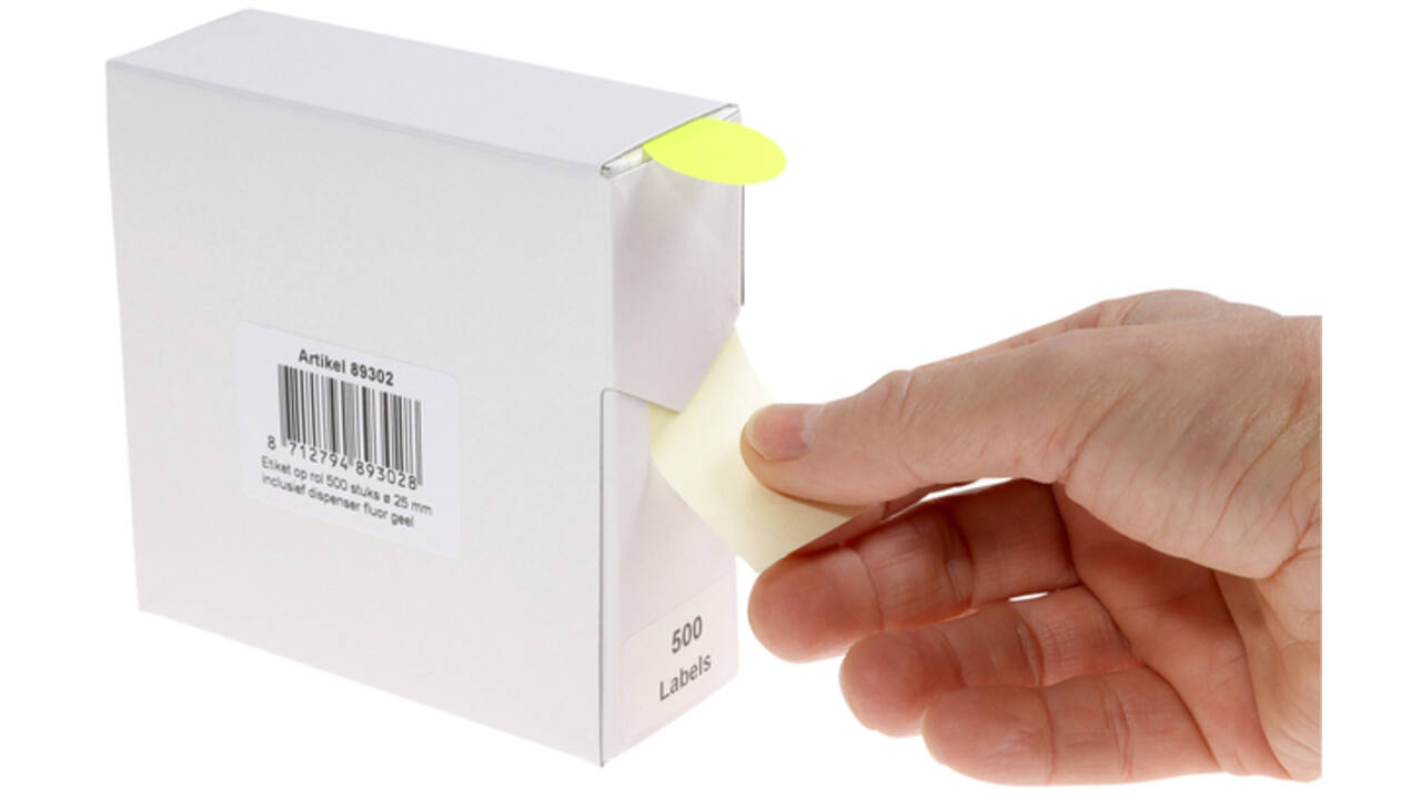 Etiket Rillprint 25mm 500st op rol fluor geel