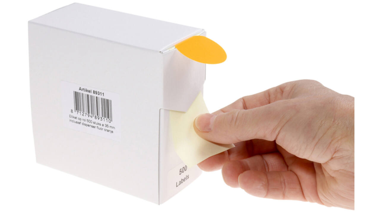 Etiket Rillprint 35mm 500st op rol fluor oranje