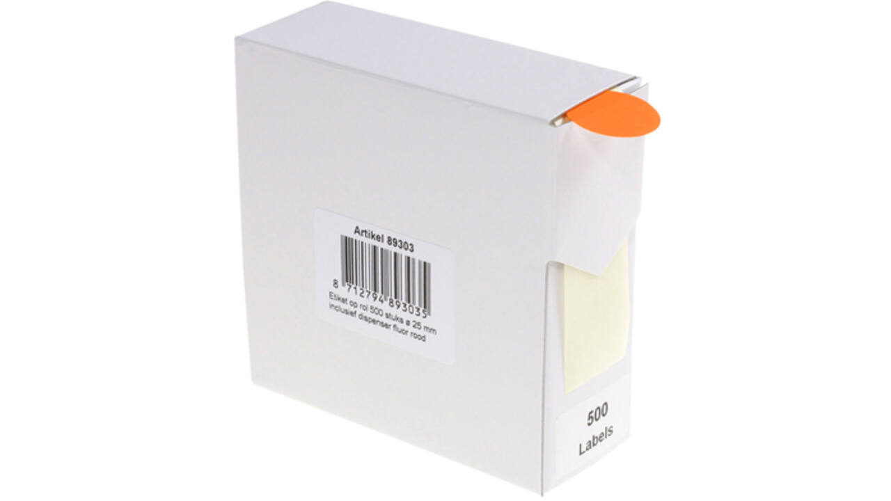Etiket Rillprint 25mm 500st op rol fluor rood