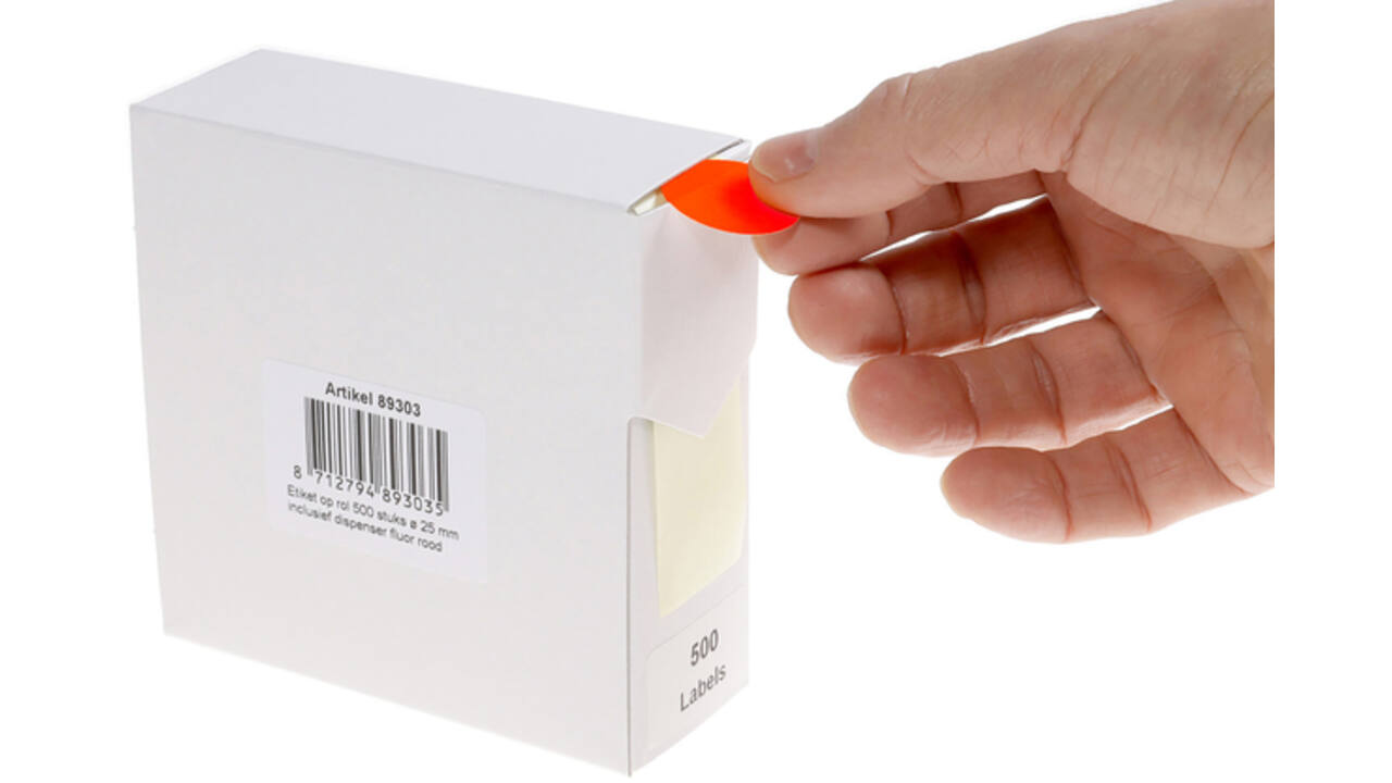 Etiket Rillprint 25mm 500st op rol fluor rood
