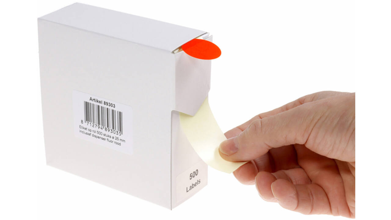 Etiket Rillprint 25mm 500st op rol fluor rood