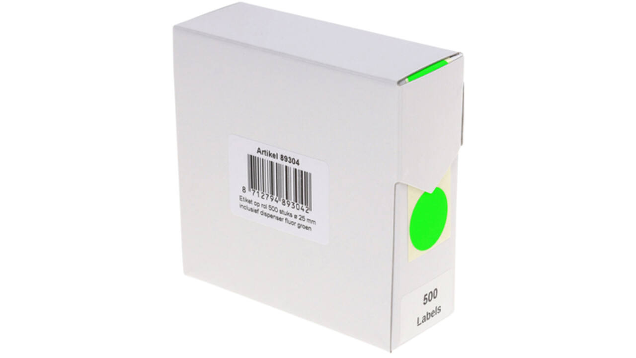 Etiket Rillprint 25mm 500st op rol fluor groen