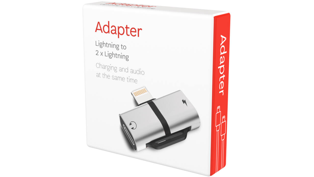 Adapter Lightning naar 2 x Lightning grijs