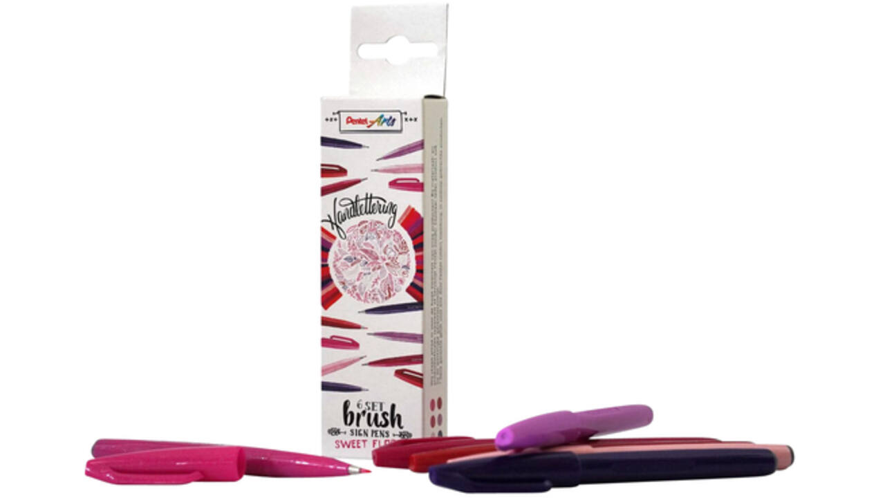 Brushpen Pentel Sign SES15C Sweet Flora assorti doos à 6 stuks