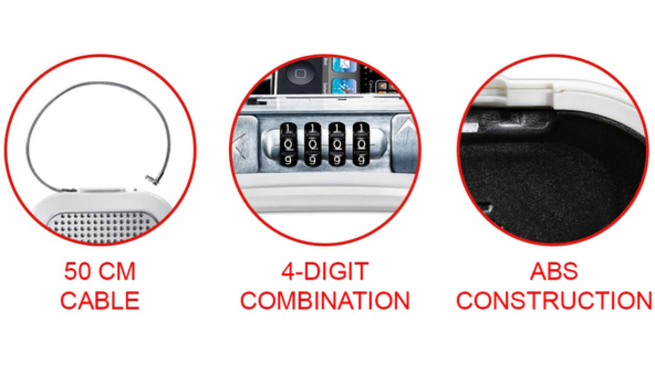 Draagbare kluis MasterLock Safe space met combinatieslot en kabel wit