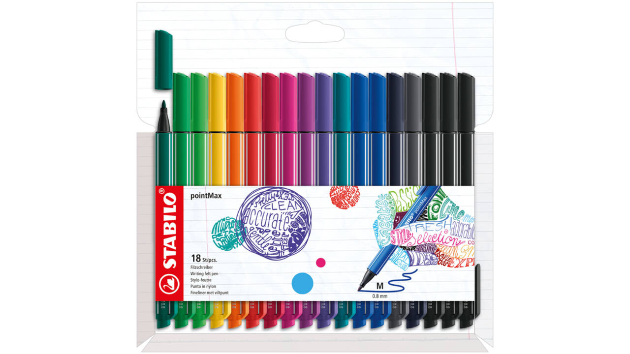 Viltstift STABILO pointMax 488/18 medium assorti etui à 18 stuks
