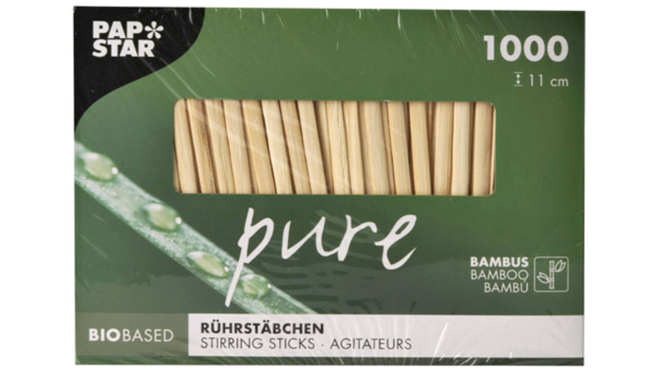 Roerstaafje Papstar 110x3mm bamboe 1000 stuks