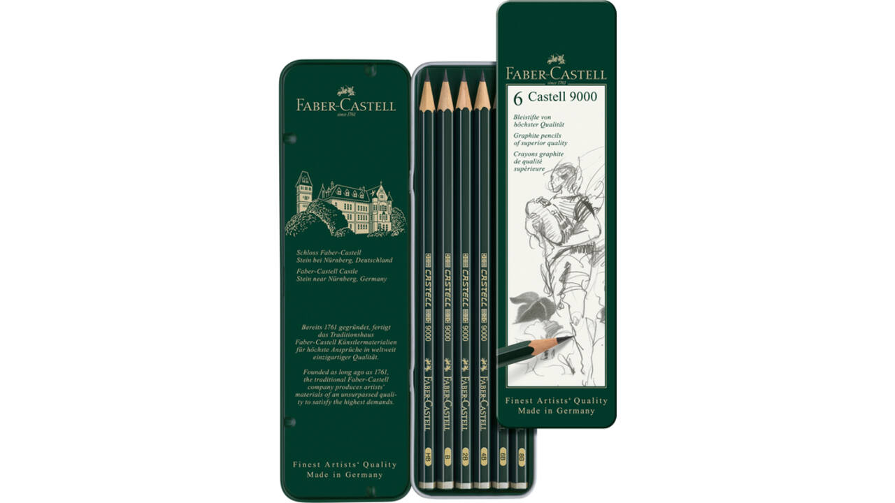 Potlood Faber-Castell Jumbo 9000 6 hardheden in blik