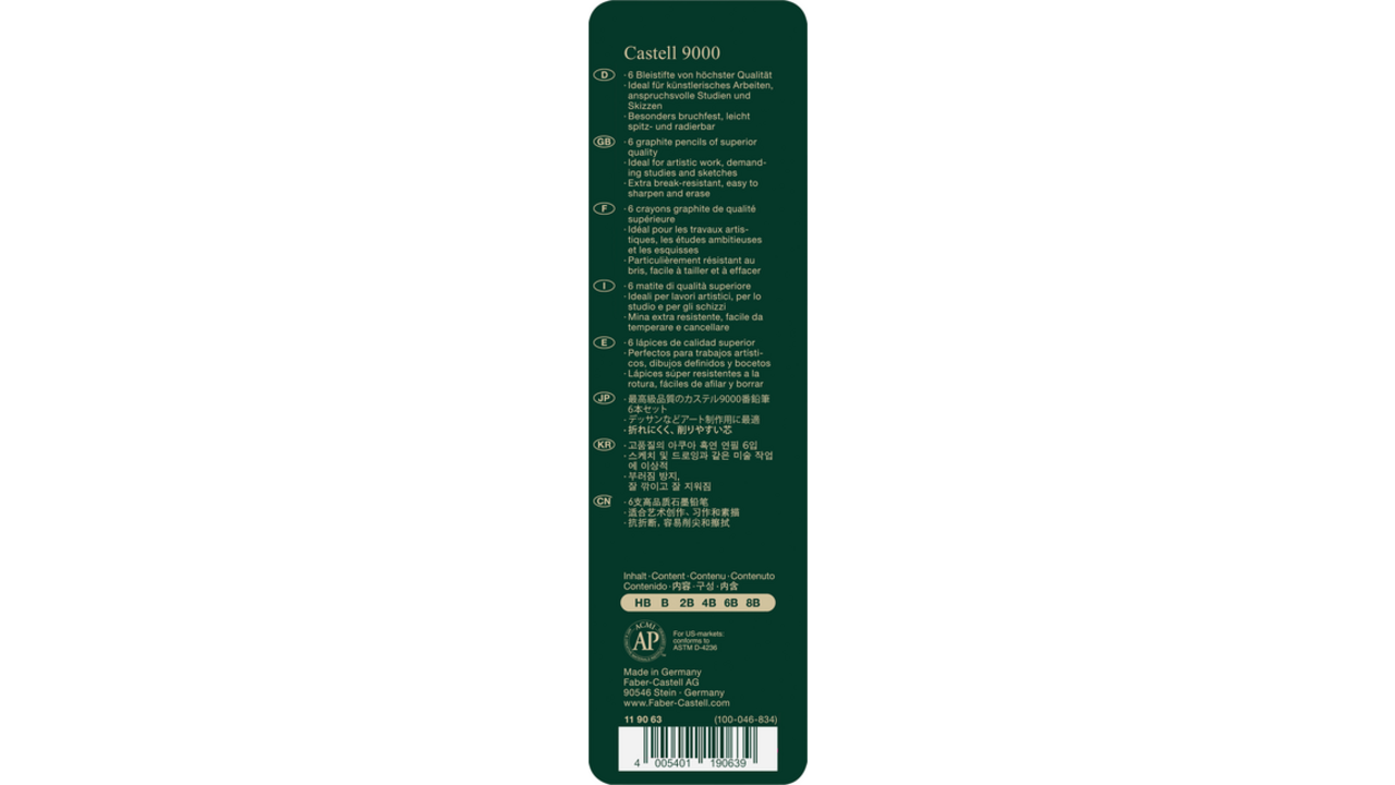 Potlood Faber-Castell Jumbo 9000 6 hardheden in blik