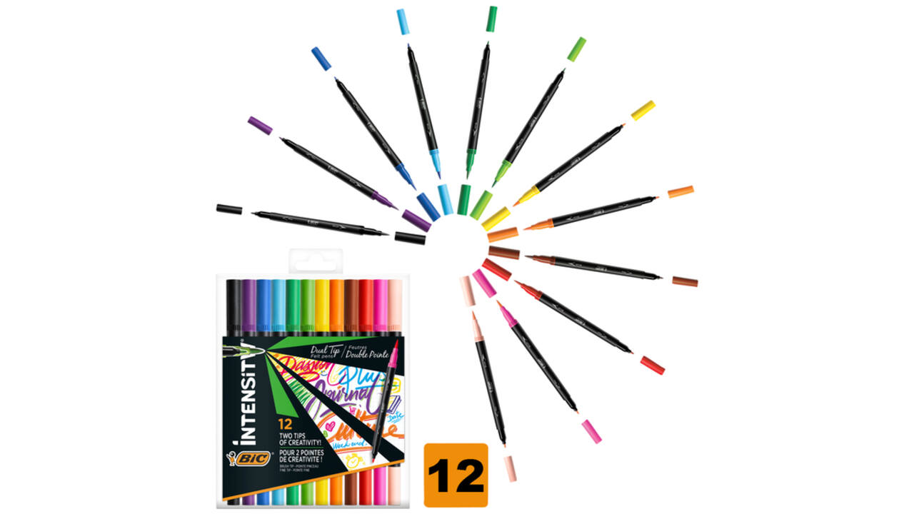 Kleurstift Bic Intensity dual-tip assorti etui à 12 stuks