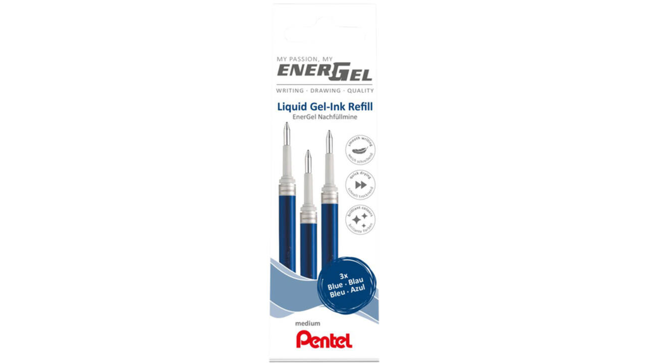 Gelschrijvervulling Pentel LR7 Energel medium blauw set à 3 stuks