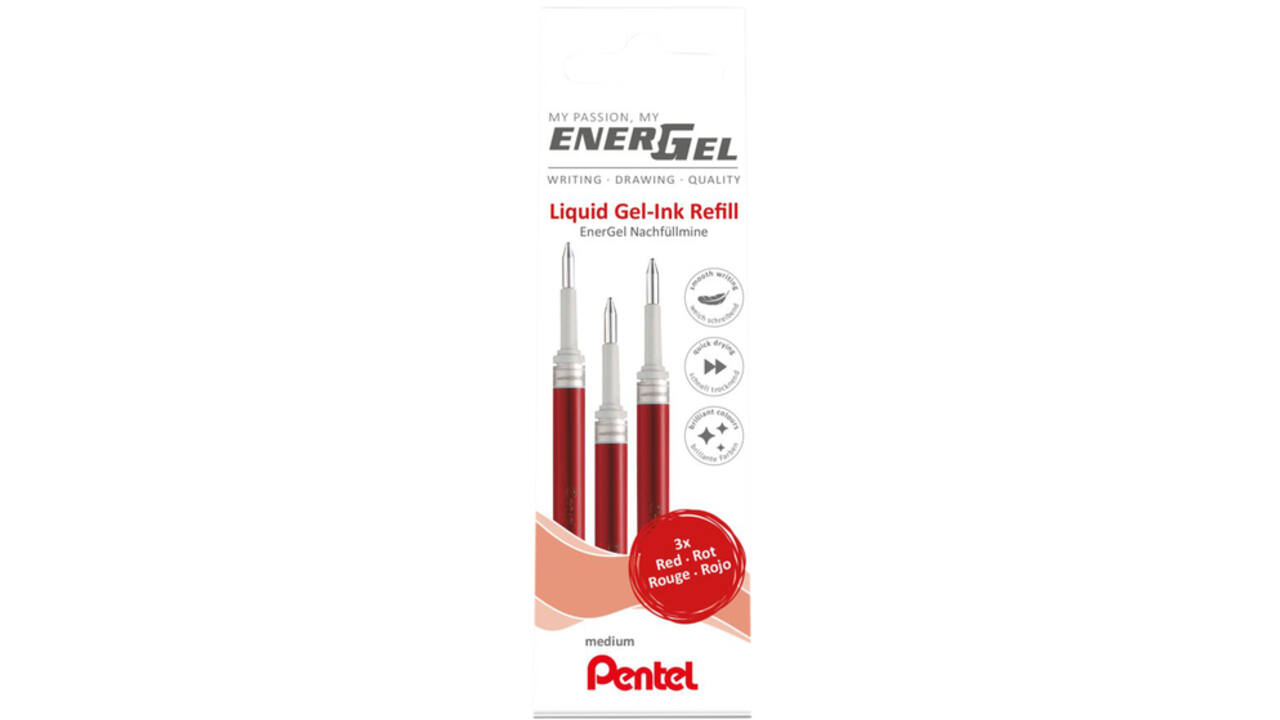 Gelschrijvervulling Pentel LR7 Energel medium rood set à 3 stuks