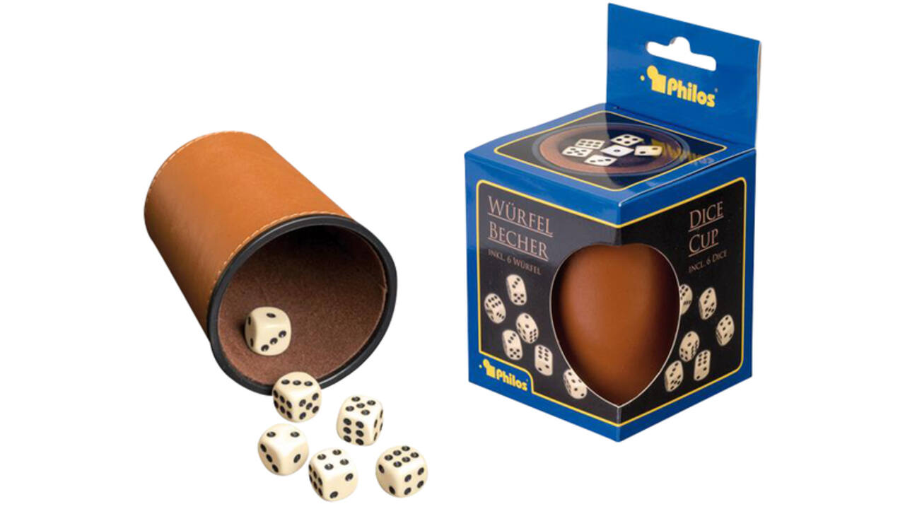 Dobbelbeker Tuckers Fun Factory kunstleer incl 6 dobbelstenen