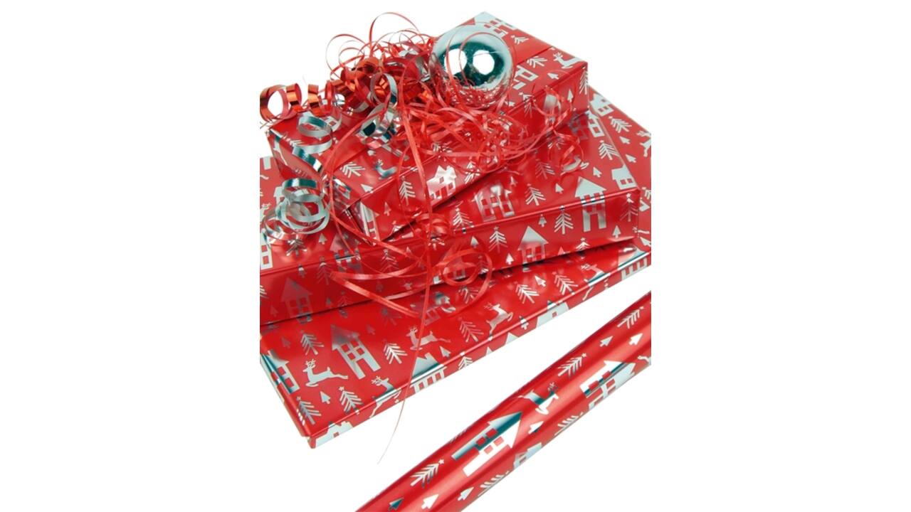Inpakpapier Kerst metallic 150x70cm assorti