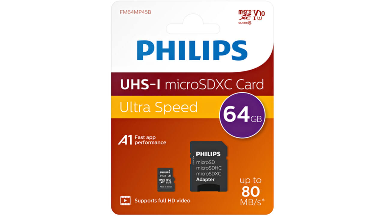 Geheugenkaart Philips micro SDXC Class 10 UHS-I U1 64GB