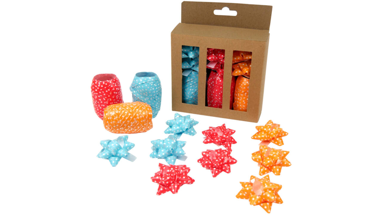 Krullint en strik rood/oranje/blauw