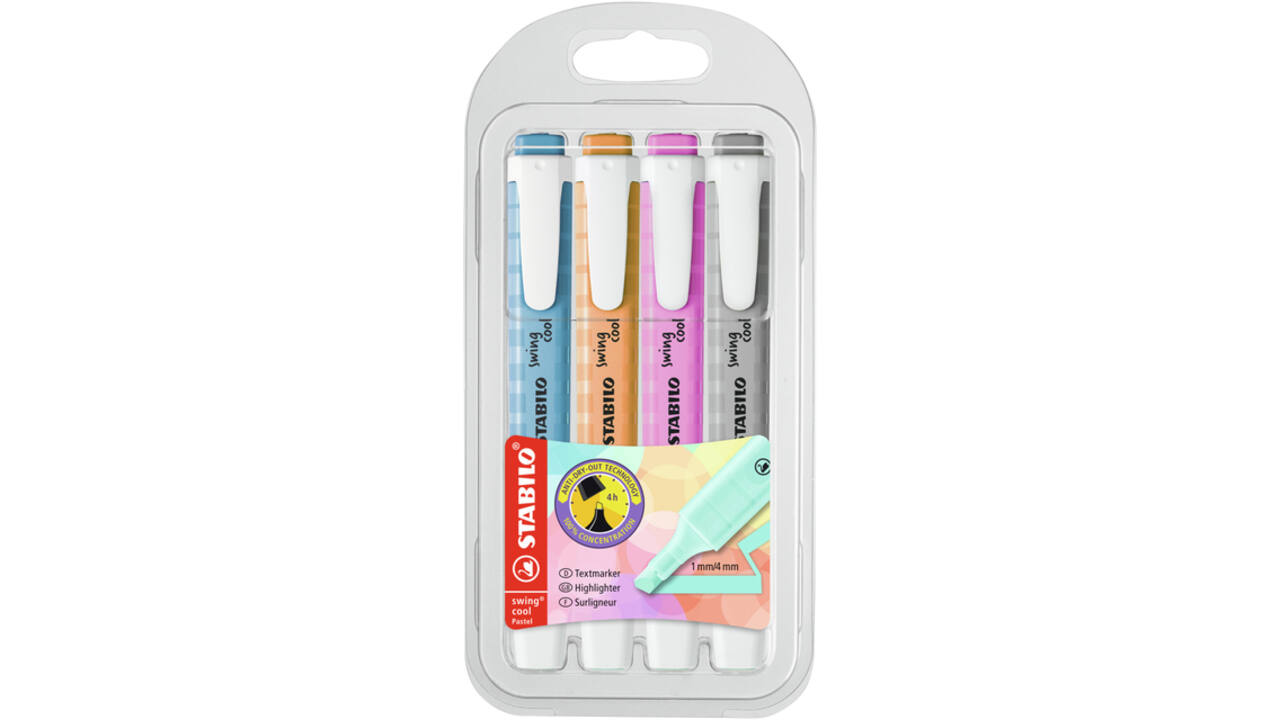 Markeerstift STABILO Swing cool 275/4 pastel assorti etui à 4 stuks