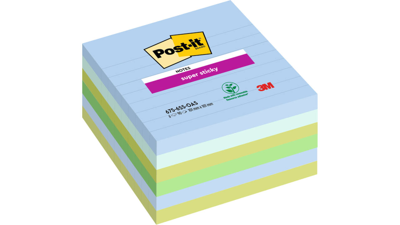 Memoblok Post-it 675-6 Super Sticky 101x101mm Oasis