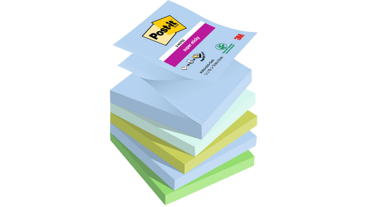 Memoblok Post-it Z-Notes R330 Super Sticky 76x76mm Oasis