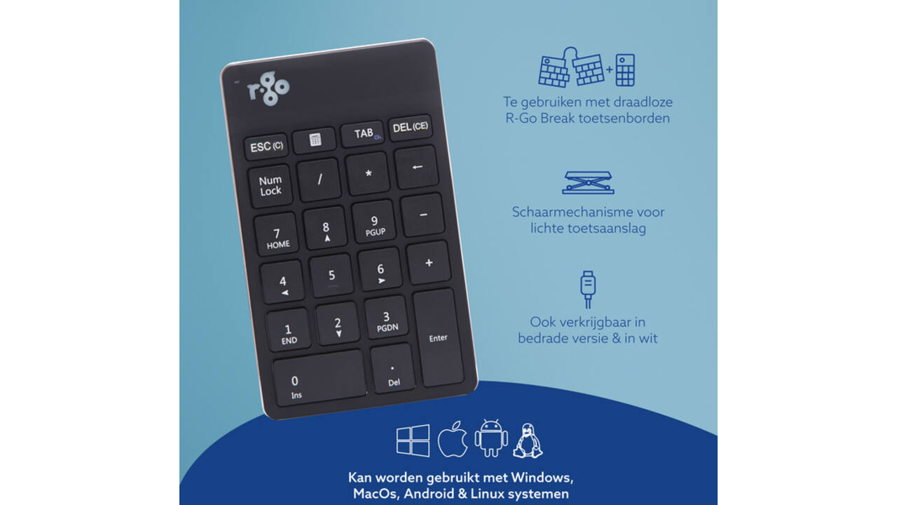 Toetsenbord R-Go Ergonomisch Numpad Break Wireless