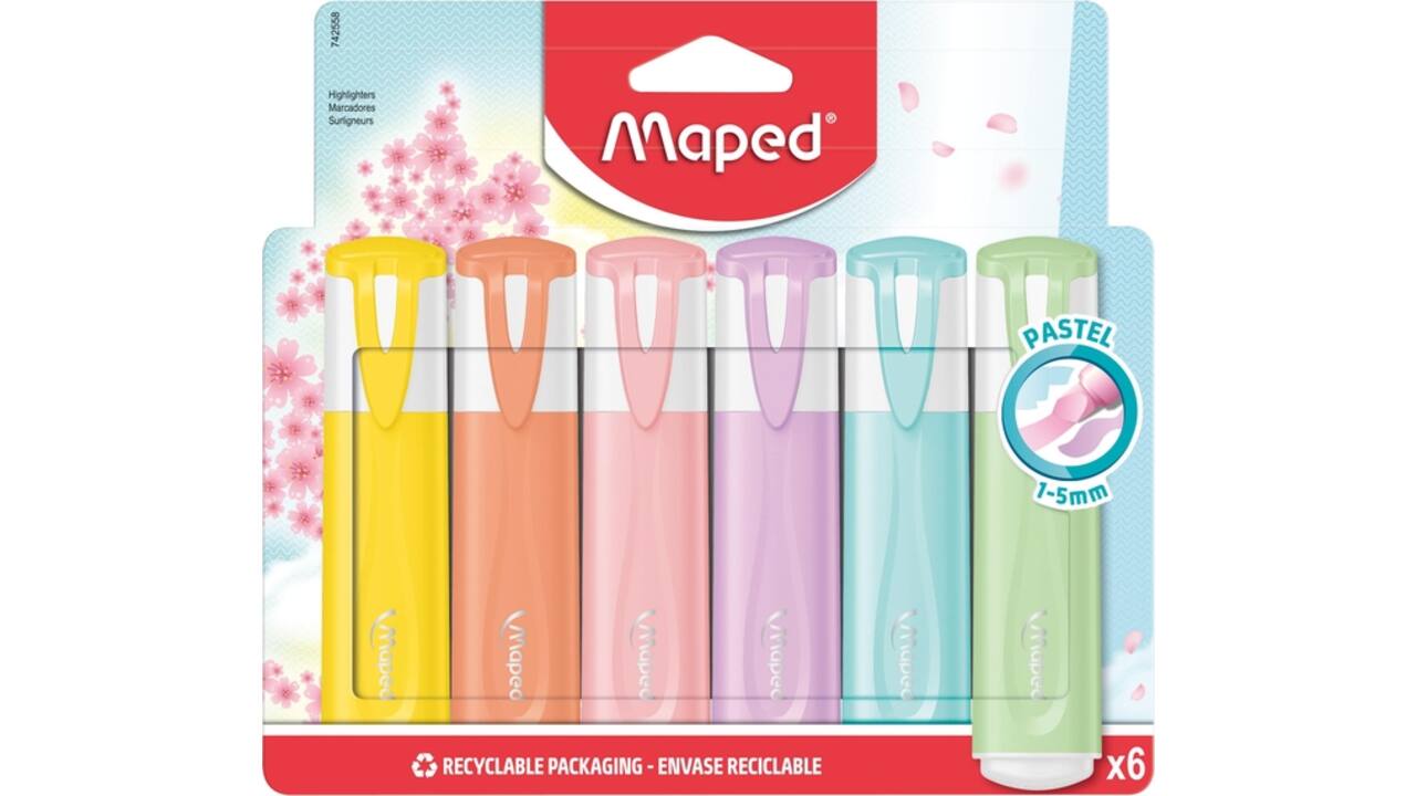Markeerstift Maped set à 6 pastel kleuren