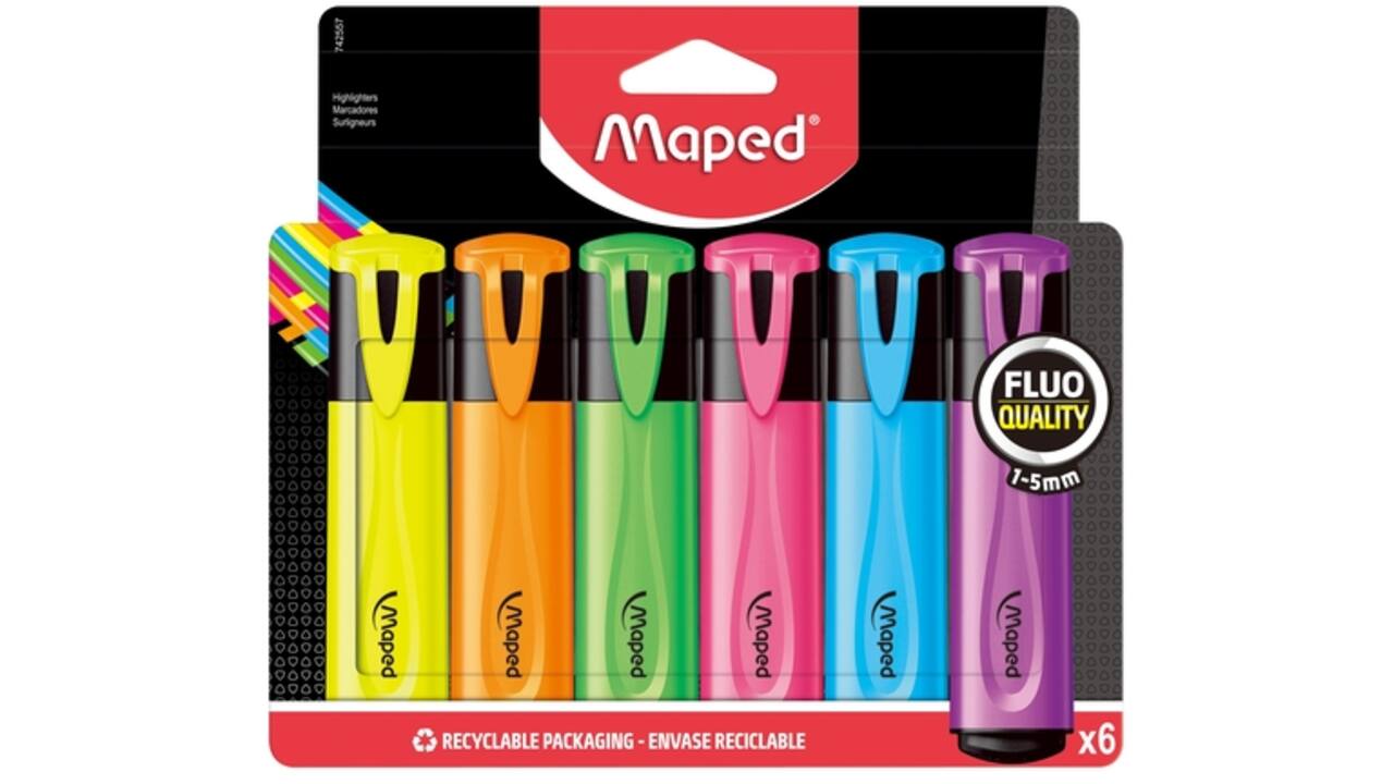 Markeerstift Maped set à 6 standaard kleuren