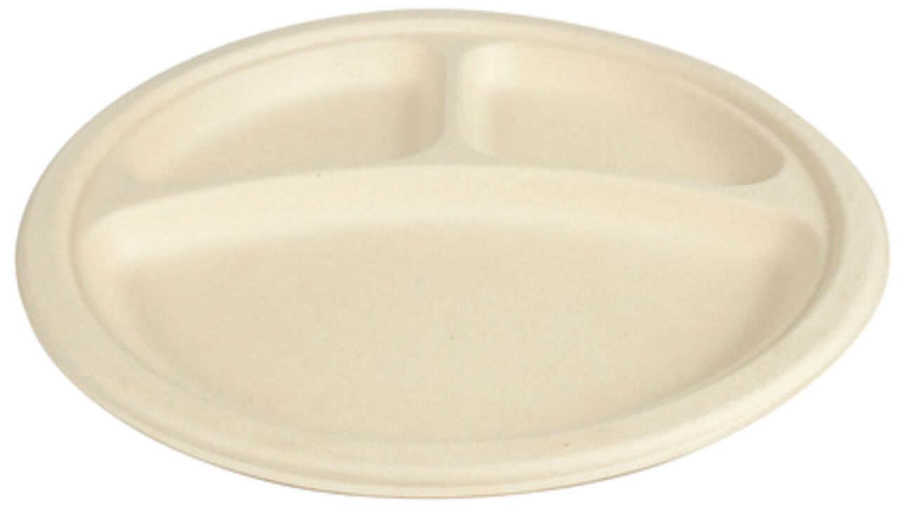 Bord IEZZY 260mm 3 vaks suikerriet PFAS-vrij naturel 50 stuks