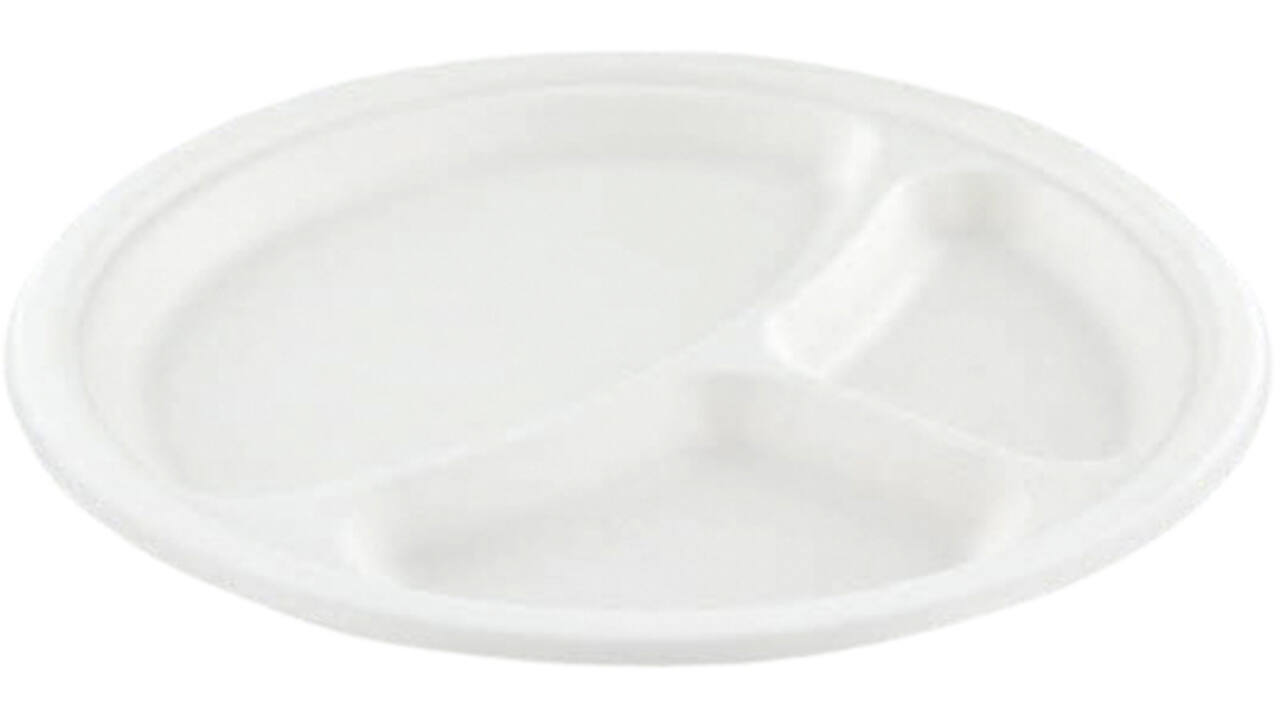 Bord IEZZY 260mm 3 vaks suikerriet PFAS-vrij wit 50 stuks