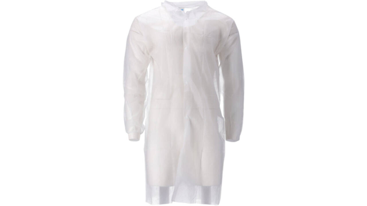 Bezoekersjas CMT XL non-woven drukknopen 104cm lang PP wit