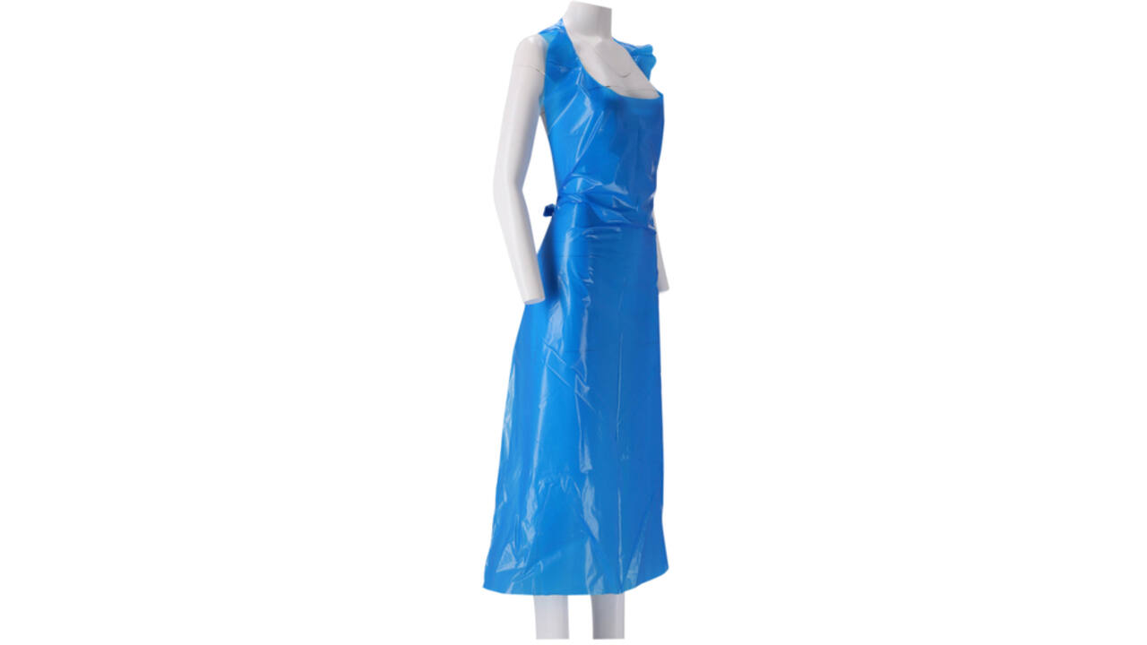 Schort CMT 125x80cm 25mu geruwd op rol PE blauw
