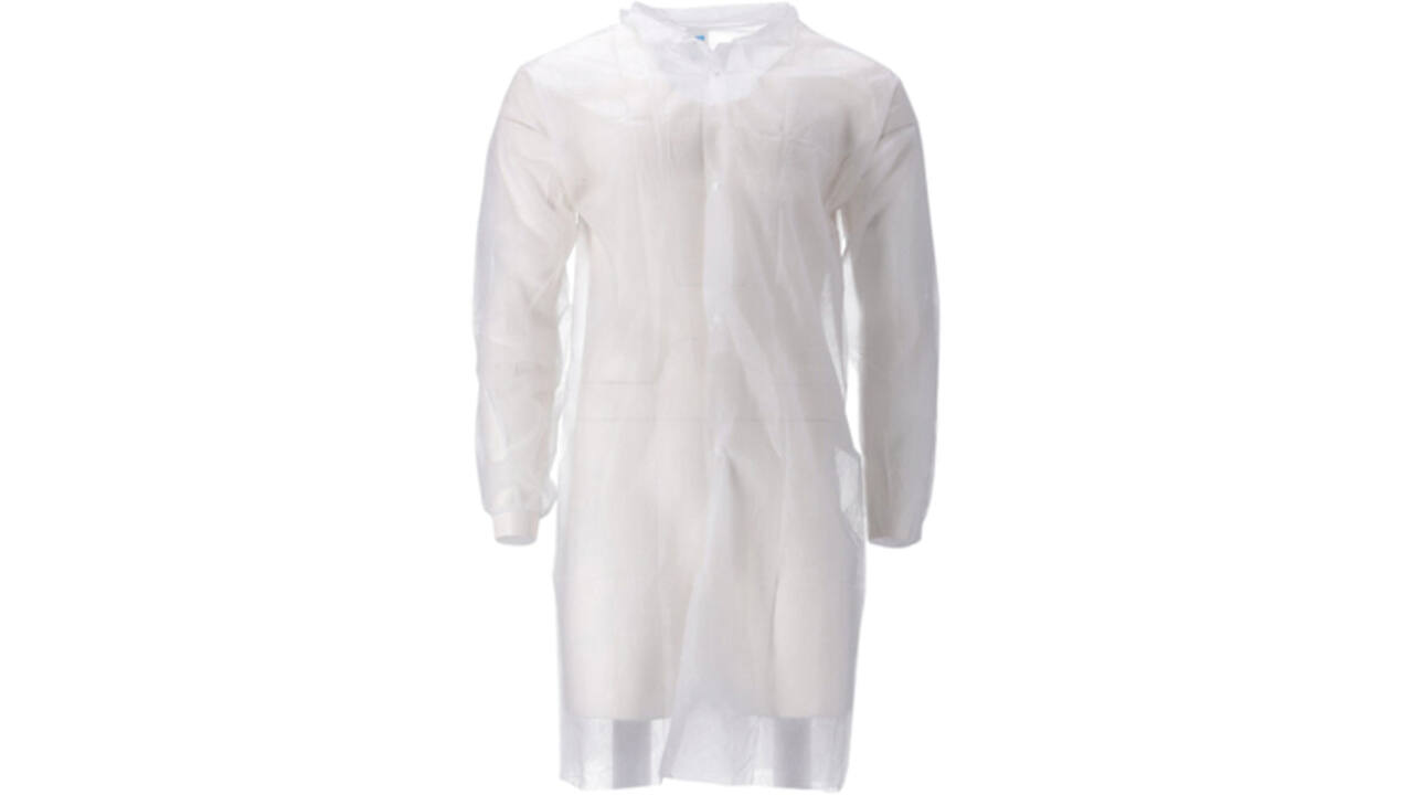 Bezoekersjas CMT M non-woven drukknopen 104cm lang PP wit