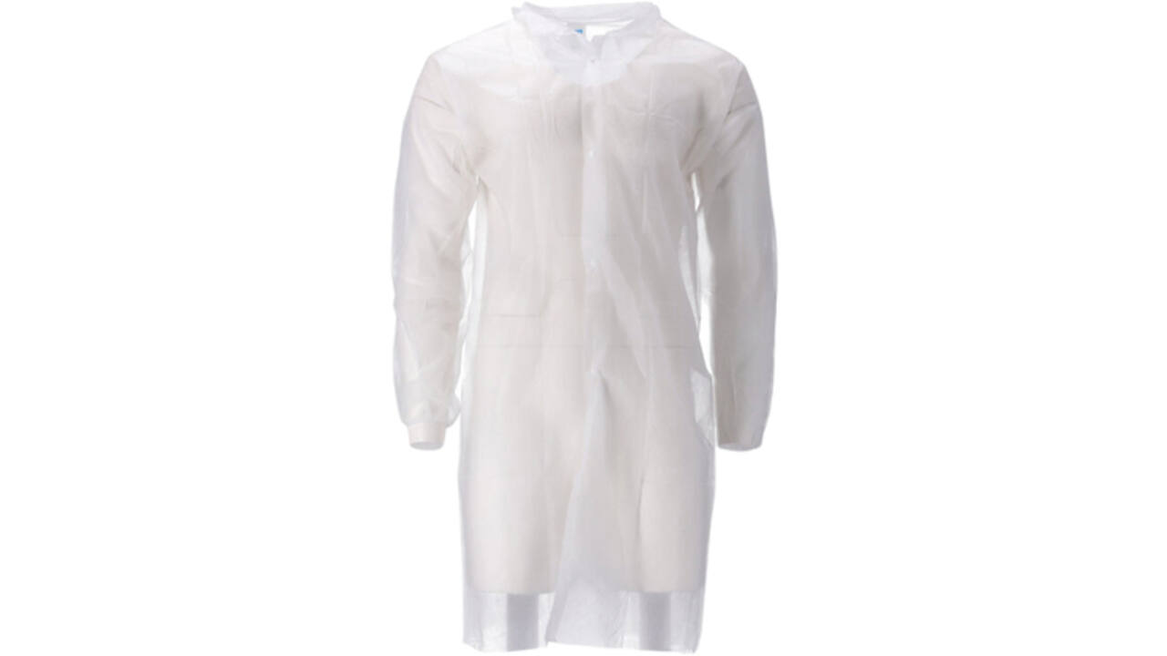 Bezoekersjas CMT L non-woven drukknopen 104cm lang PP wit
