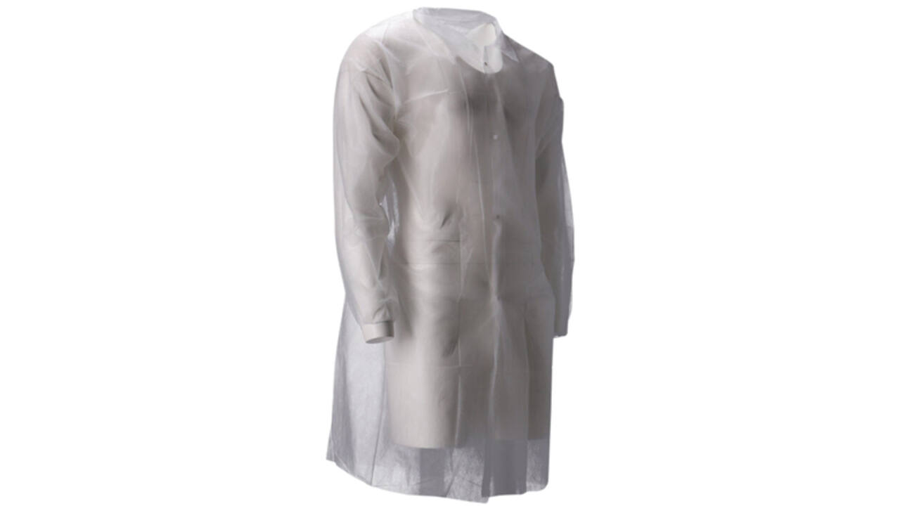 Bezoekersjas CMT L non-woven drukknopen 104cm lang PP wit