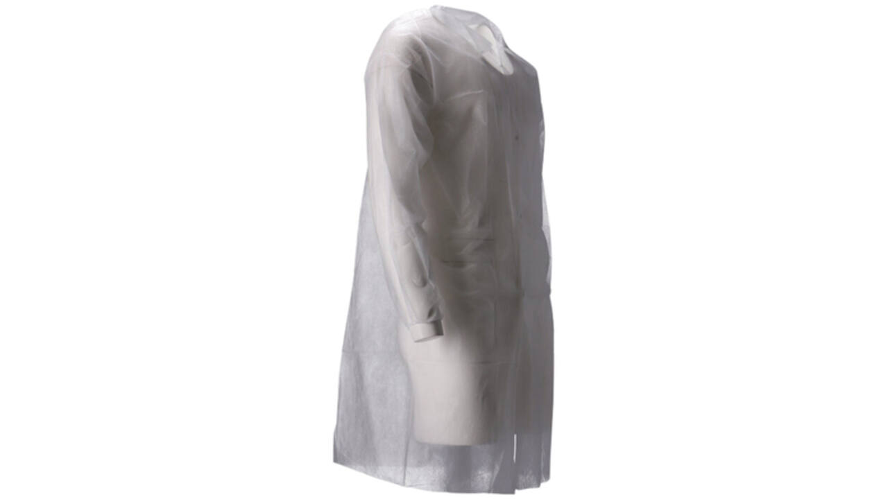 Bezoekersjas CMT L non-woven drukknopen 104cm lang PP wit