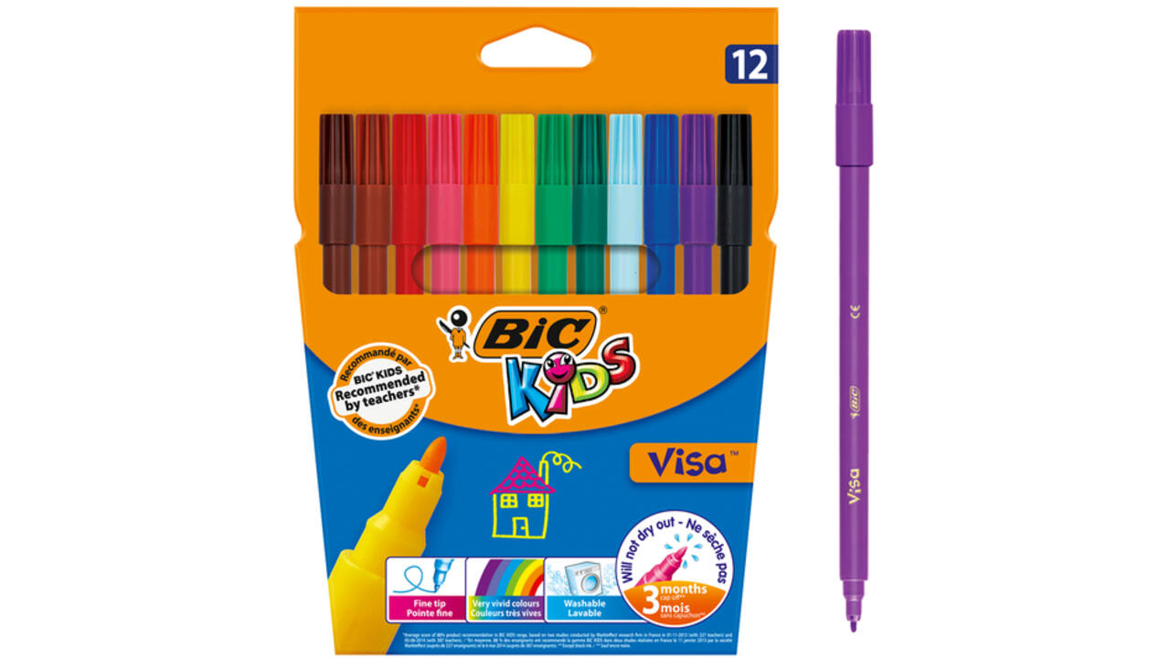 Kleurstift BicKids Visa fijn assorti etui à 12 stuks