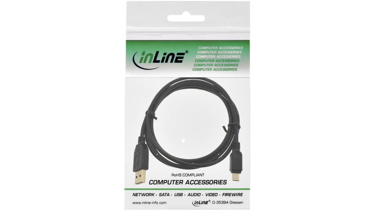 Kabel Inline USB-A USB mini-B 2.0 M 5pin 2 meter zwart