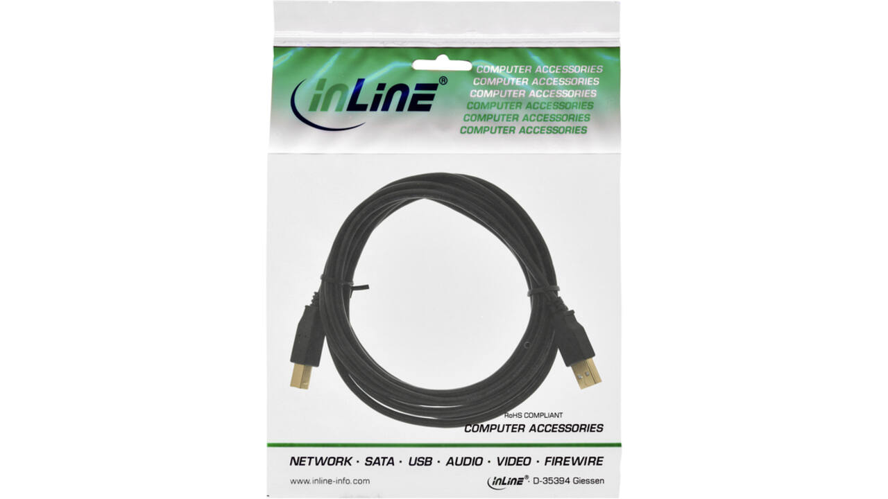 Kabel InLine USB-A USB-B 2.0 M 3 meter zwart