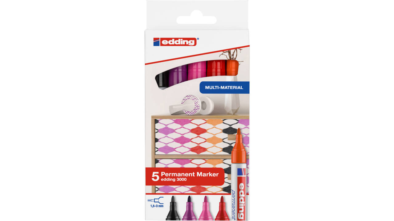 Viltstift edding 3000 rond 1.5-3mm set à 5 warme kleuren