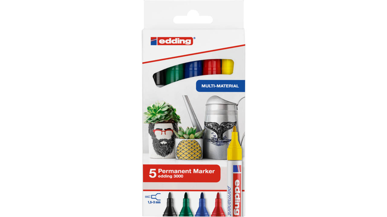 Viltstift edding 3000 rond 1.5-3mm set à 5 basiskleuren