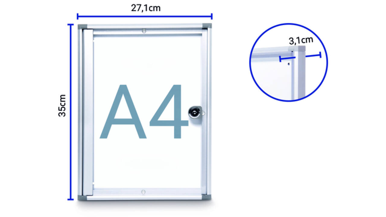 Binnenvitrine wand MAULextraslim whiteboard 1xA4 met slot