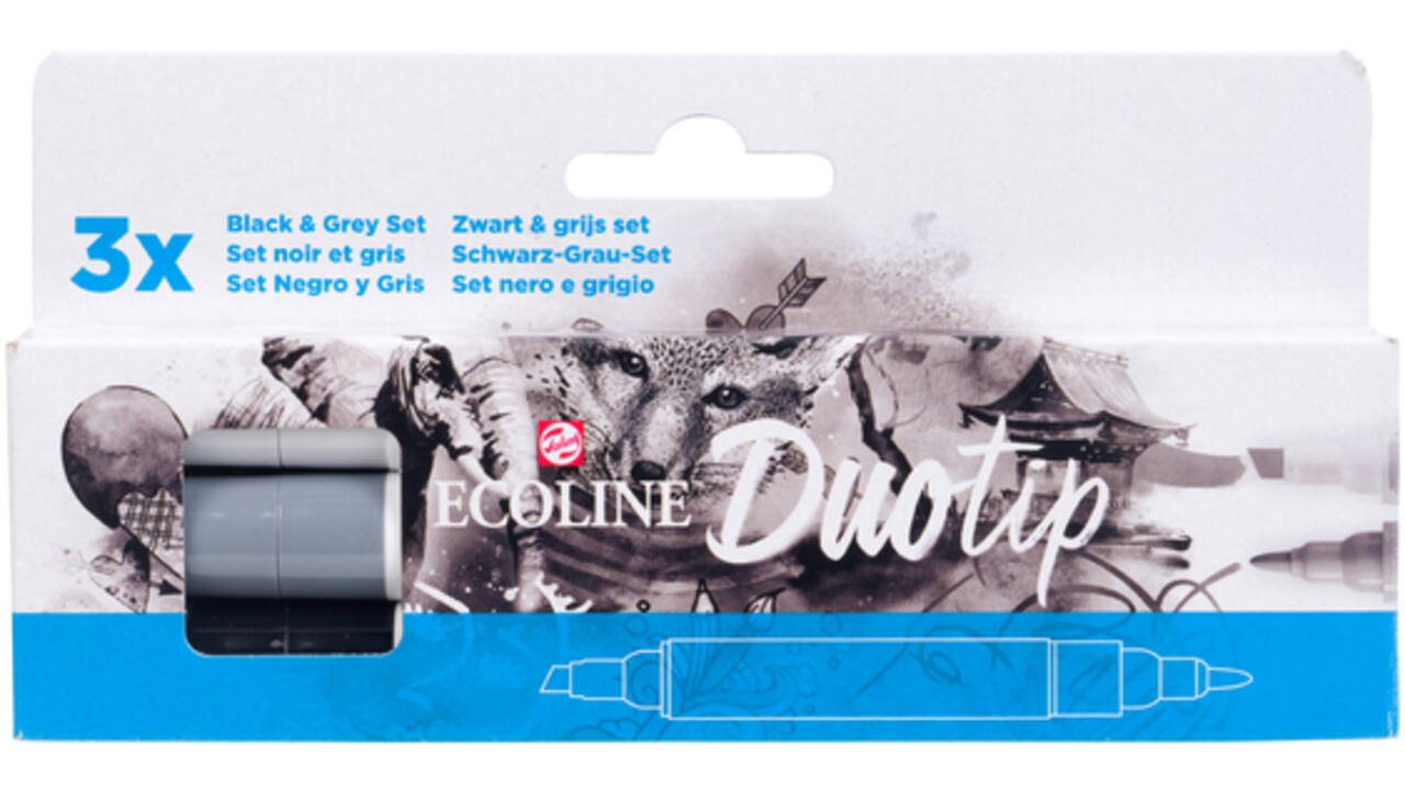 Duotip Talens Ecoline set à 3 stuks zwart en grijs
