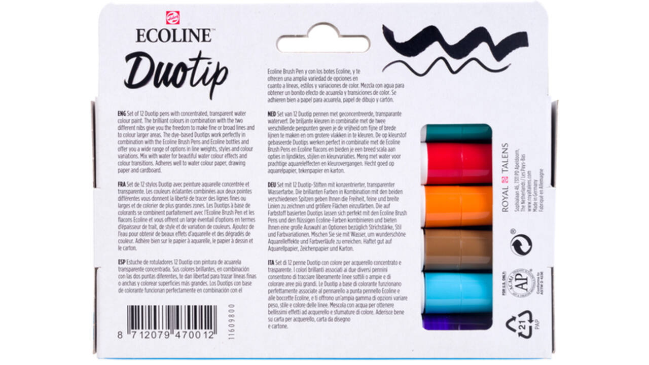 Duotip marker Ecoline basis set 12 kleuren