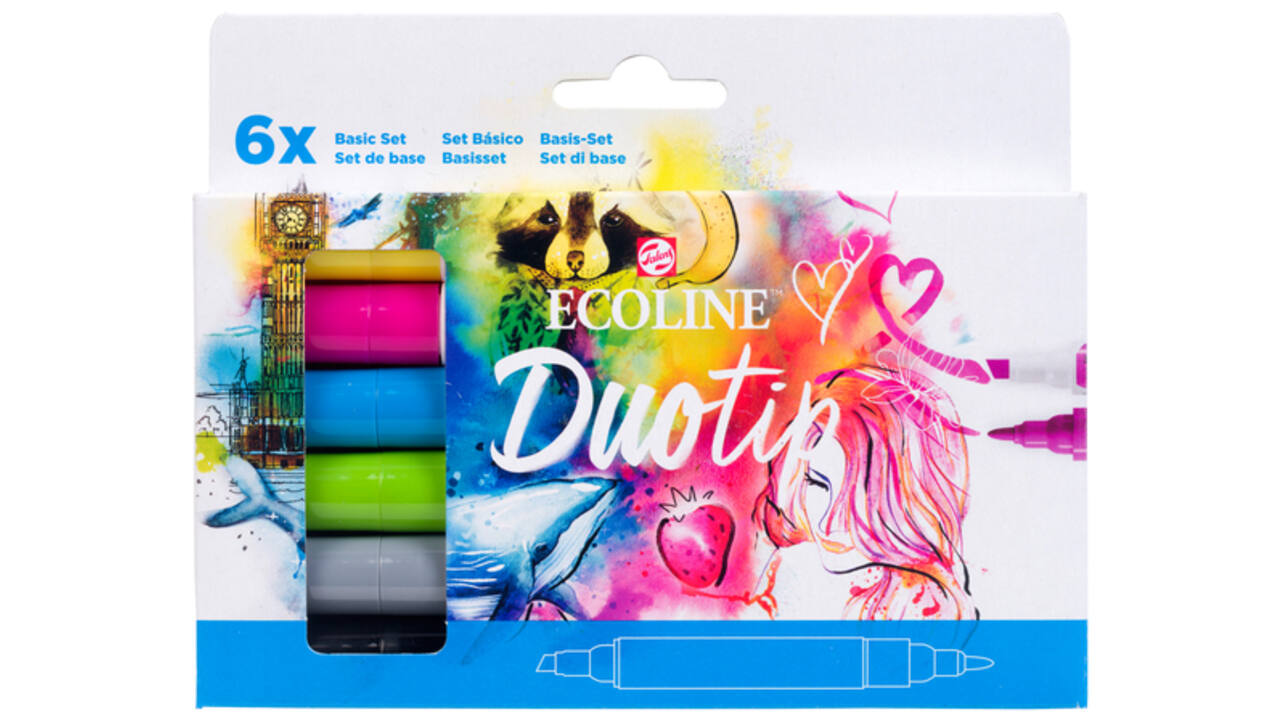 Duotip marker Ecoline basis set 6 kleuren