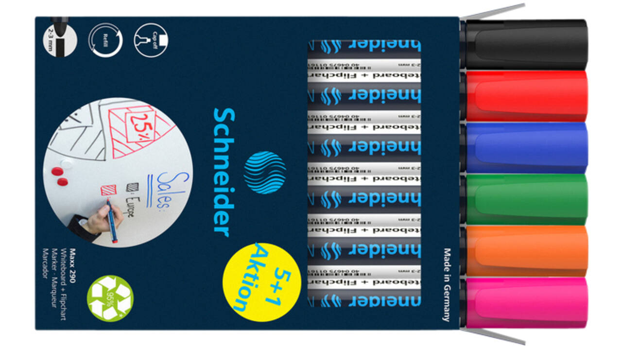Viltstift Schneider Maxx 290 whiteboard rond 2-3mm assorti doos à 5+1 gratis