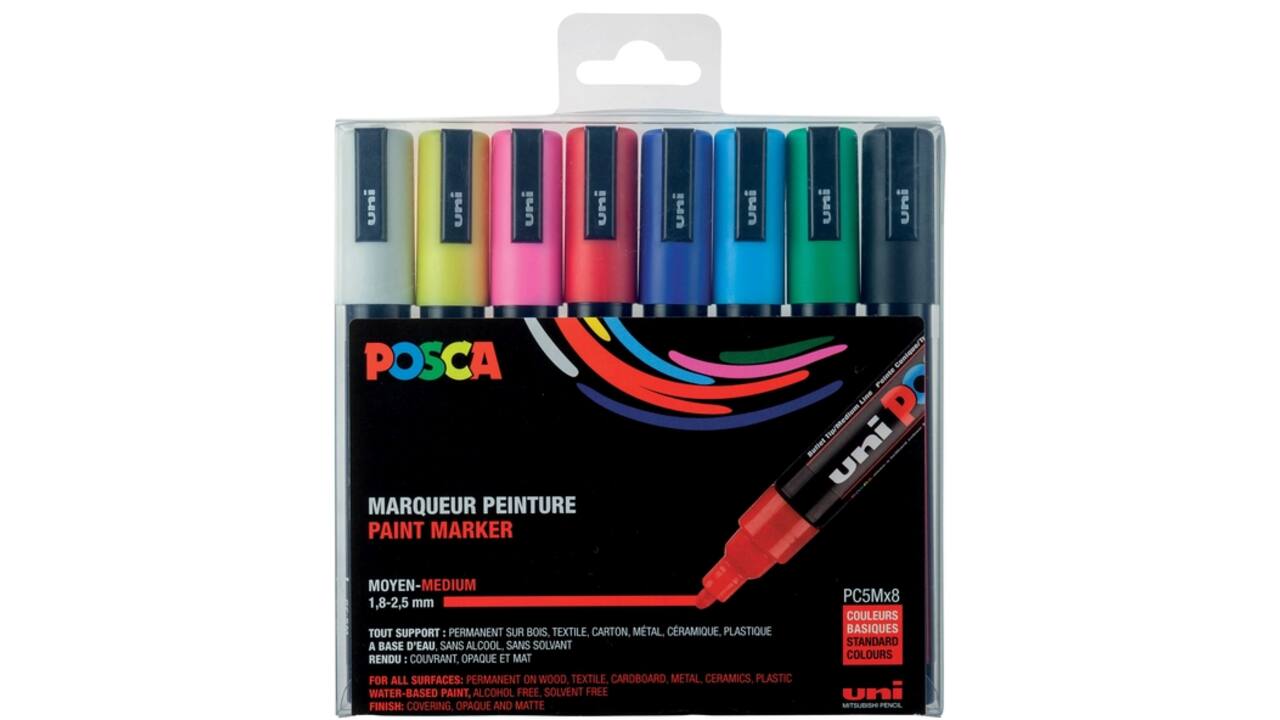 Verfstift Posca PC5M medium assorti set à 8 stuks