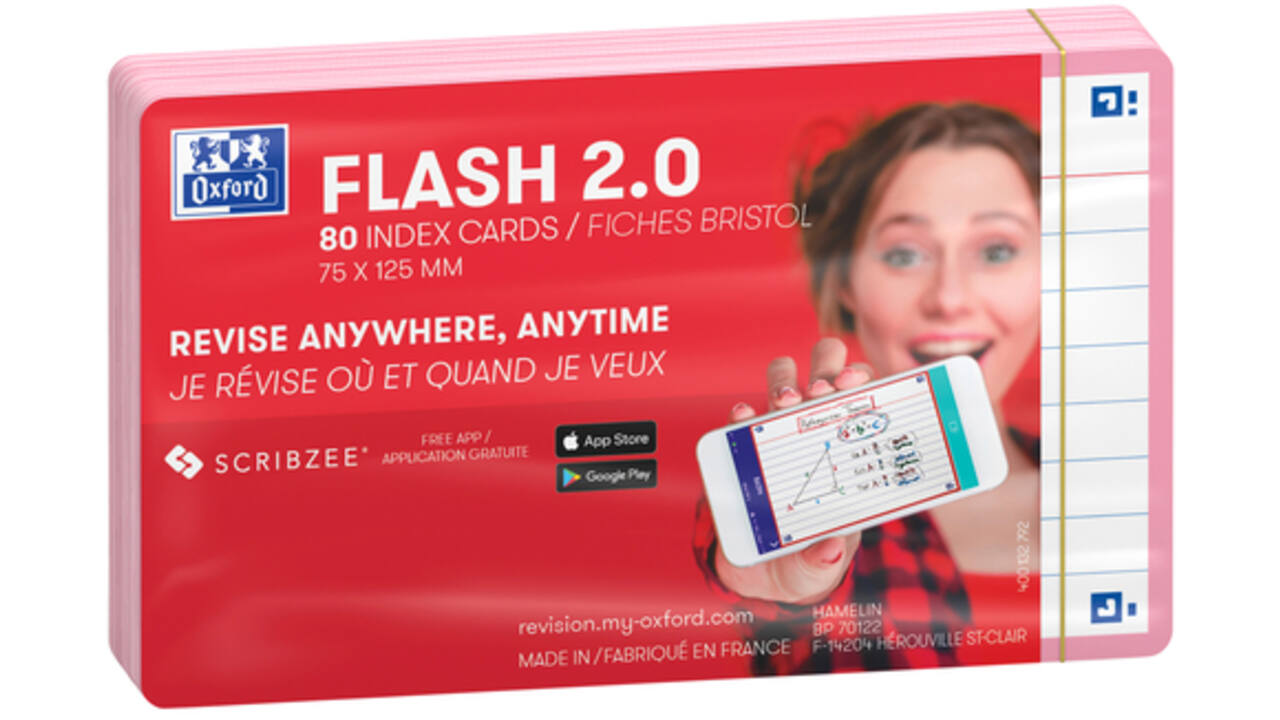 Flashcard Oxford 2.0 75x125mm 80vel 250gr lijn roze