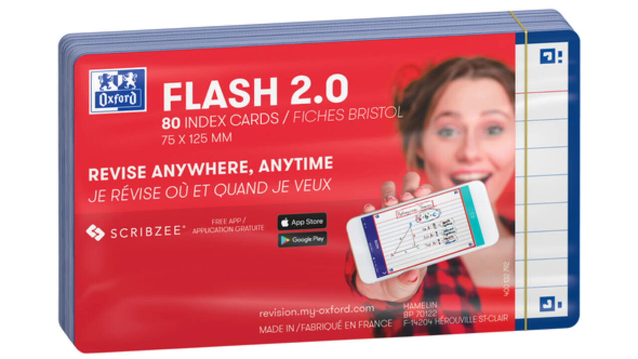 Flashcard Oxford 2.0 75x125mm 80vel 250gr lijn blauw
