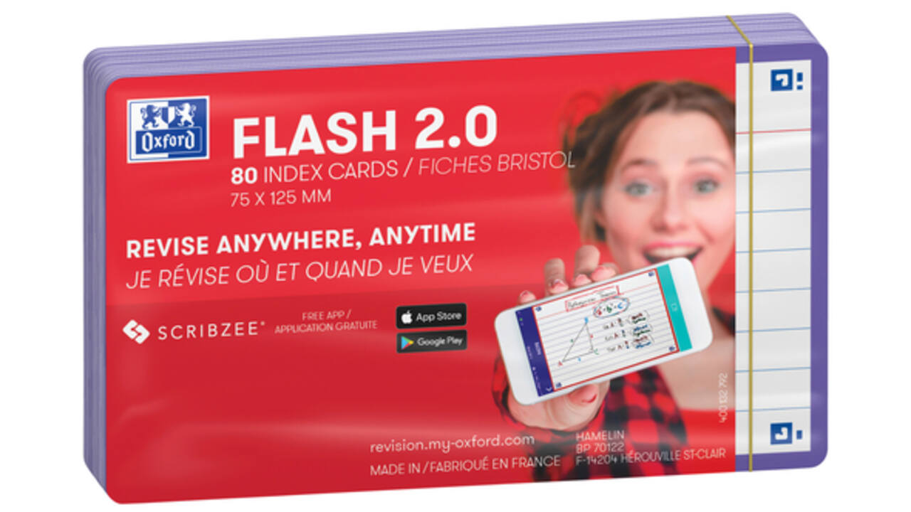 Flashcard Oxford 2.0 75x125mm 80vel 250gr lijn paars