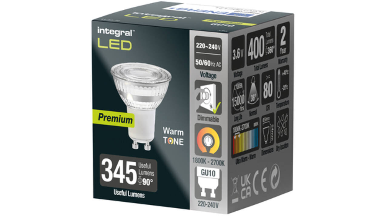 Ledlamp Integral GU10 1800-2700K warm wit 3.6W 380lumen